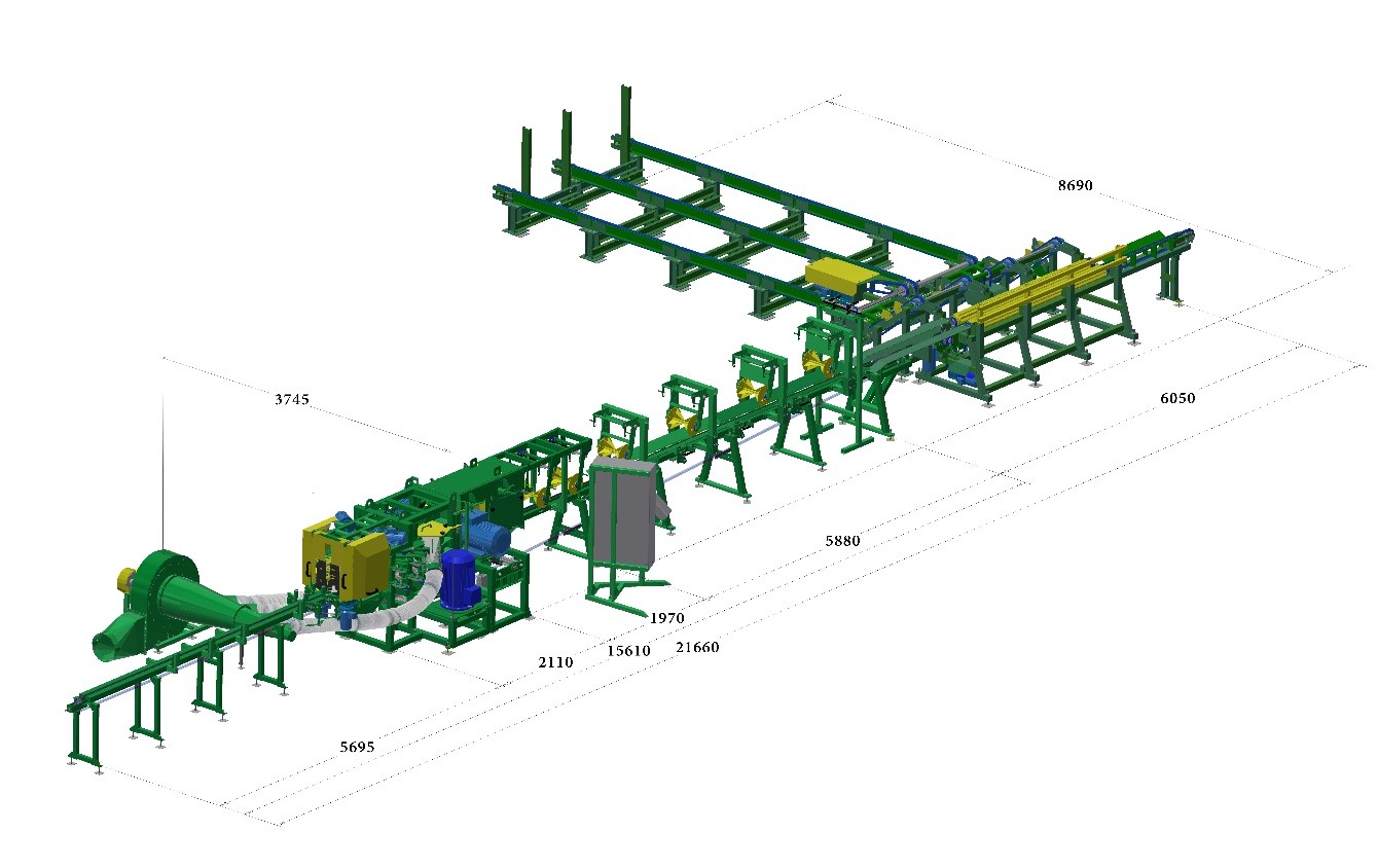 Layout of the UPT-360 machine and ASPB-300 log feeding system